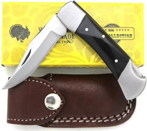 Miniatura 6 de Colección cuchillo plegable con funda de cuero hoja afilada de caza