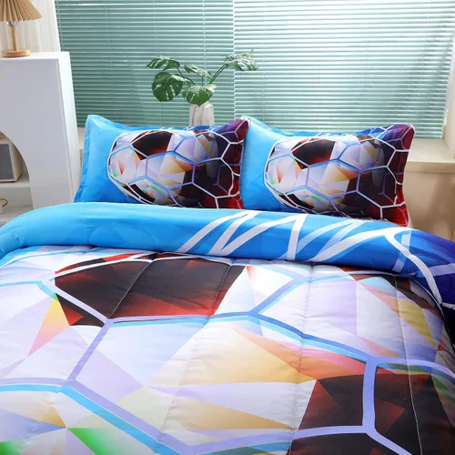 Miniatura 5 de Suncloris Juego de edredón de fútbol 3D para niños, edredón de ropa de cama deportiva tamaño individual con temática de fútbol con 2 fundas