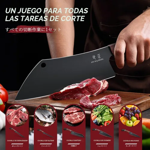 Miniatura 6 de Juego de cuchillos de cocina DRGSKL con bolsa - 6 piezas Juego de cuchillos de chef - Cuchillo de cortar, deshuesador, fileteador, santoku, cuchillo