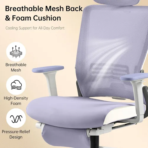 Miniatura 7 de Silla de oficina plegable con reposapiés, silla de oficina ergonómica con soporte lumbar ajustable, reposacabezas, reposabrazos, silla de escritorio