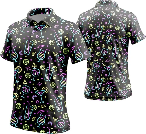 Miniatura 2 de Camisa de golf de los años 80 para hombre, ajuste seco, manga corta, estampada, divertidas, camisas de golf de los años 90 para hombre