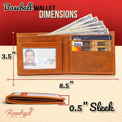 Miniatura 5 de Billetera de béisbol de cuero billeteras de cuero cosidas para hombre carteras de béisbol para hombre carteras plegables de cuero de grano completo