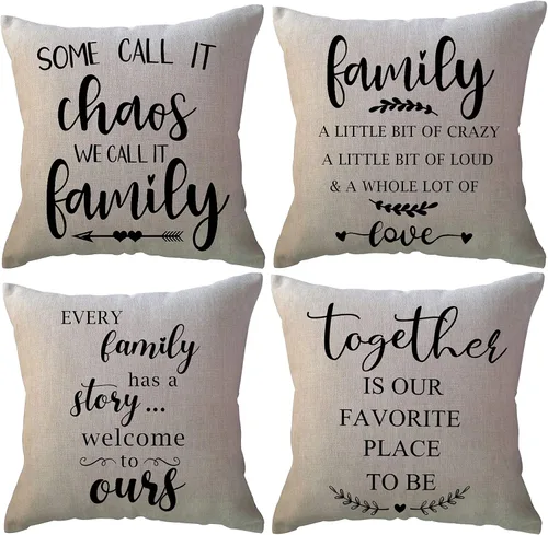 ULOVE LOVE YOURSELF Juego de 4 fundas de cojín decorativas con citas para el hogar, 18 x 18 pulgadas, fundas de almohada rústicas con palabras