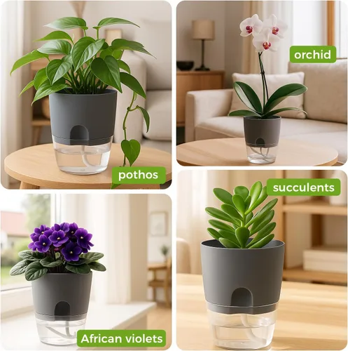 Miniatura 8 de Macetas de riego automático para plantas de interior, macetas para exteriores, paquete de 3 macetas de riego automático de 6 pulgadas, macetas