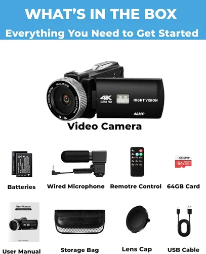 Miniatura 8 de Videocámara 4K 48MP con visión nocturna IR, cámara de vlogging con pantalla táctil abatible de 3.0 pulgadas para YouTube, zoom digital 18X, 2