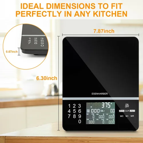 Miniatura 4 de Báscula de alimentos con calculadora nutricional, cálculo de calorías nutricionales de pantalla digital para preparación de comidas, cocina, Negro