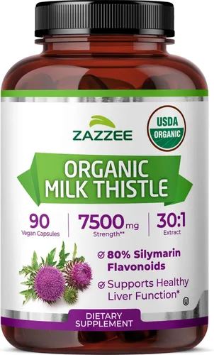 Miniatura 10 de Zazzee Extracto de Cardo Mariano Orgánico USDA 30:1, 7500 mg de Potencia, 120 Cápsulas Veganas, 80% Flavonoides de Silimarina, Extracto