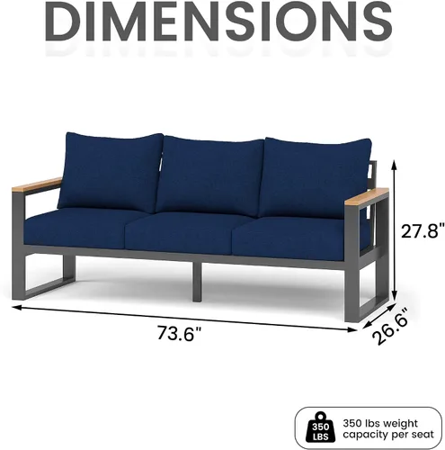 Miniatura 2 de Sundale Outdoor Muebles de patio, sofá de aluminio para todo tipo de clima, sofá de metal para exteriores de 3 asientos con cojín de olefina de 6