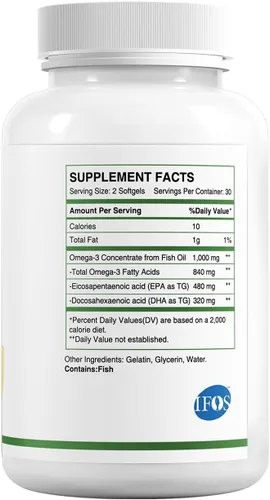 Miniatura 2 de HUJ Aceite de pescado Omega 3 1000 mg cápsulas blandas - EPA+DPA, aceite de pescado Omega 3 para corazón, cerebro, piel, ojos y apoyo