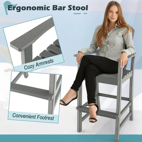 Miniatura 5 de Giantex Taburete de bar HDPE para exteriores, silla Adirondack alta con reposabrazos y reposapiés, taburete de bar de 30 pulgadas de altura de Gris