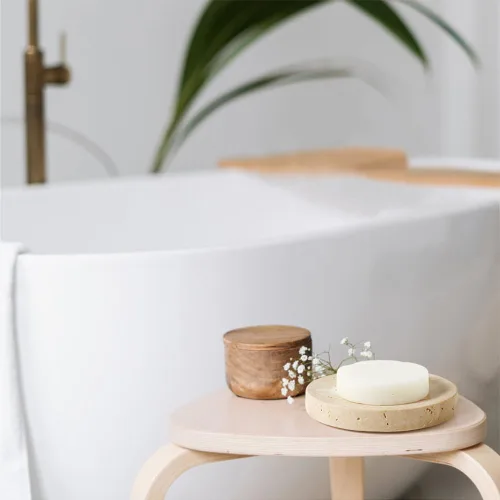 Miniatura 5 de Jaboneras de Mármol de Piedra Travertino Natural Soporte de Esponja para Baño, Bañera, Ducha, Fregadero de Cocina, Caja de Jabón Redonda Artesanal