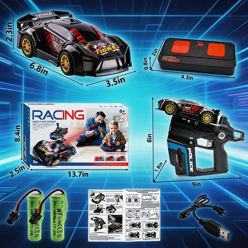 Miniatura 4 de Coche de deriva RC 3 en 1: juego de batalla para 2 jugadores deportivos/carreras con pistola infrarroja, efectos de disparo y giro, tiempo de juego