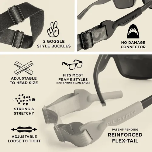 Miniatura 4 de Pilotfish Correas flexibles para gafas, ajustables para deportes, se adaptan a anteojos y lentes de sol Negro