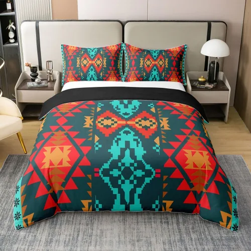 Miniatura 19 de Funda de edredón 100% algodón estilo bohemio del suroeste – Funda de edredón étnica tribal flecha – Juego de decoración de dormitorio completo