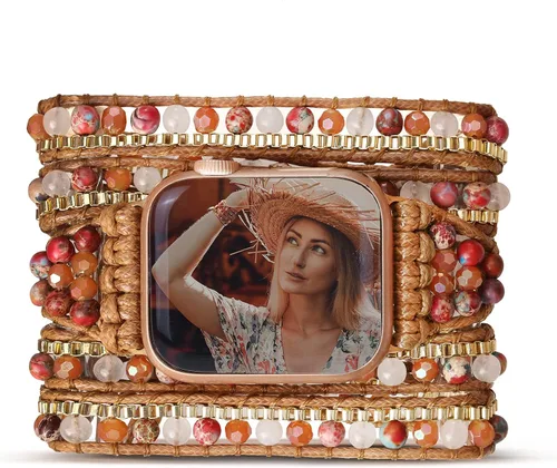 Pulsera bohemia de 5 envolturas compatible con Apple Watch Band con cuentas para mujeres y hombres, 1.496 pulgadas/1.575 pulgadas/1.614 pulgadas,