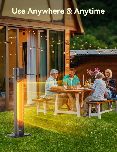 Miniatura 8 de VAGKRI Calentador Eléctrico de Patio al Aire Libre, Calentador de Tubo de Carbono Infrarrojo de 1500 W Dual, Protección contra Volcadura