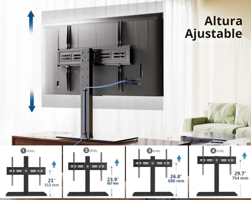 Miniatura 5 de FITUEYES Soporte universal para TV con soporte giratorio para pantallas planas de 50 a 85 pulgadas, base de vidrio templado ajustable en altura que