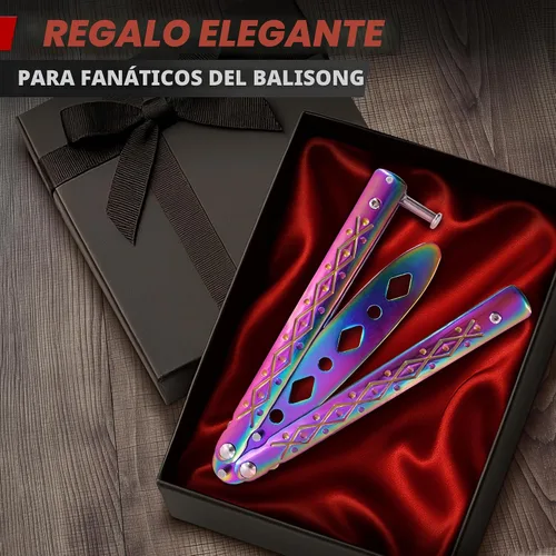 Miniatura 9 de Rainbow - Cuchillo de mariposa de práctica de 8.2 pulgadas con hoja embotada, cuchillo de mariposa de entrenamiento de metal con asas fuertes