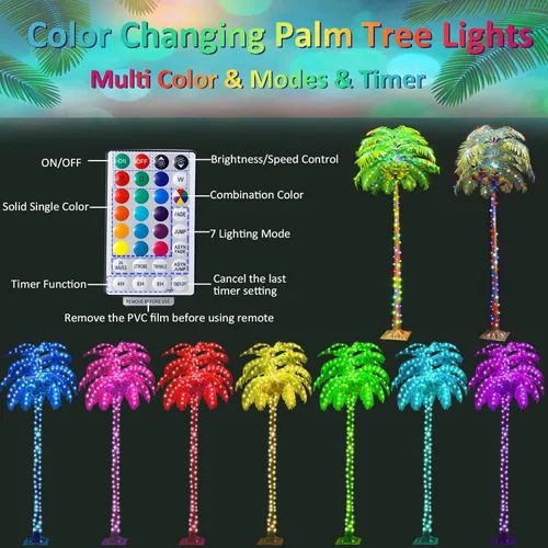 Miniatura 2 de Ledido Palmera Iluminada de 7 Pies que Cambia de Color con 5 Cocos, 218LED Árboles de Palmera Artificiales Iluminados para Exteriores con Control
