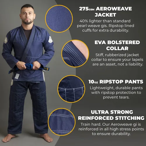 Miniatura 2 de Gold BJJ Jiu Jitsu Gi - Aeroweave Ultra Lightweight Gi - Preshrunk Brazilian Jiu Jitsu Uniform for Men