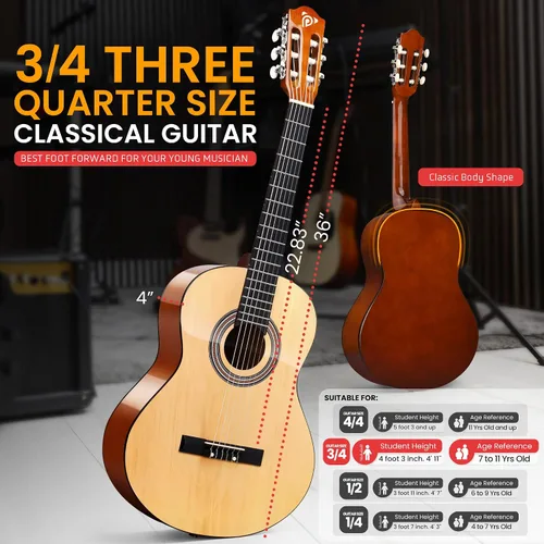 Miniatura 3 de Kit de guitarra acústica para principiantes Pyle, tamaño junior 3/4, instrumento completamente de madera con kit completo de accesorios, púas