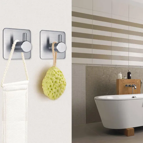 Miniatura 5 de Fotosnow Ganchos adhesivos para toallas, ganchos de pared resistentes al agua, de acero inoxidable para colgar abrigos, sombreros, toallas, colgador