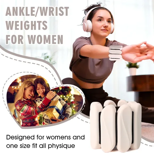 Miniatura 6 de Pesas de muñeca, paquete de 2 pesas de tobillo para muñeca para mujeres y hombres, brazaletes de silicona ajustables de 2 libras para brazo y pierna