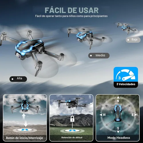 Miniatura 6 de Dron FPV HD 2K con cámara para adultos - Retención de altitud, despegue/aterrizaje con una tecla, 3 modos de velocidad, modo sin cabeza, 2