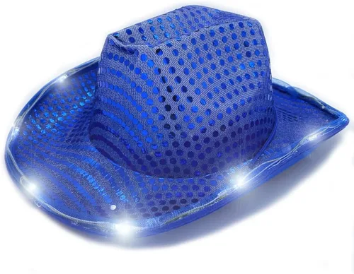 Miniatura 12 de Sombrero de vaquero con lentejuelas LED para fiesta de fiesta intermitente, fiesta de baile para cumpleaños, boda, festival, Halloween