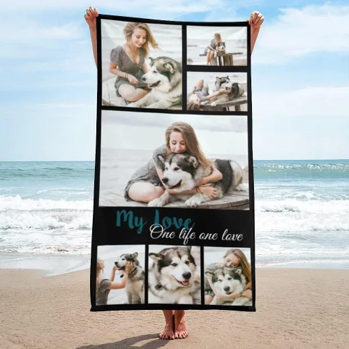 Miniatura 12 de Shapoo, Toalla de playa personalizada con 2 fotos, toalla de baño con nombre personalizado con fototexto, toalla de piscina de microfibra de 30 x 60