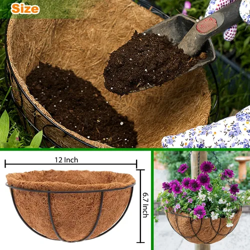 Miniatura 2 de LCHUANG Coco Liners para macetas – Paquete de 2 forros redondos para cestas colgantes de 12 pulgadas, forros de repuesto de fibra de coco 100%