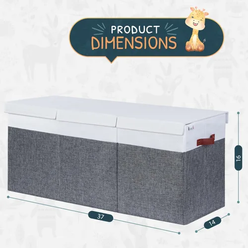 Miniatura 2 de SoftOwl Organizador de almacenamiento de juguetes extra grande con tapa, diseño de caja de almacenamiento de juguetes resistente y plegable, Gris