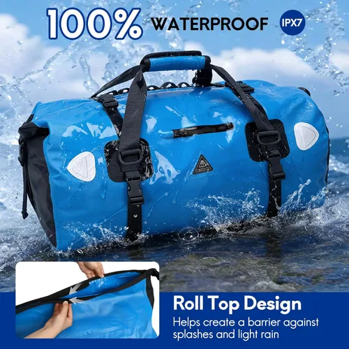 Miniatura 2 de Haimont Bolsa de lona impermeable con correas de fijación rápida para motociclismo, rafting, canotaje, SUP, kayak, viajes, 50L/70L Azul