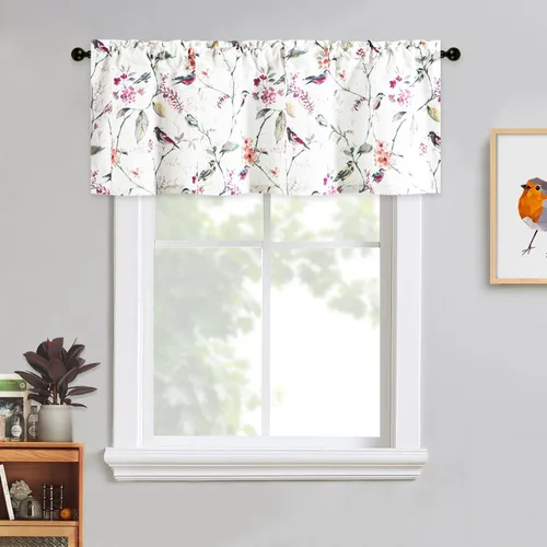 Miniatura 20 de VOGOL Cenefa de pájaro y bayas, decoración clásica de ventana de campo americano con estampado botánico, cortina de bolsillo para barra fácil