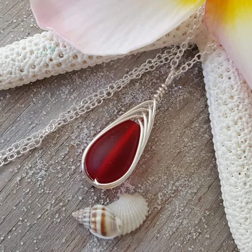 Miniatura 67 de Yinahawaii Collar de cristal de mar hecho a mano, joyería hawaiana para mujer, collar de lágrima trenzada, joyería única de cristal de mar