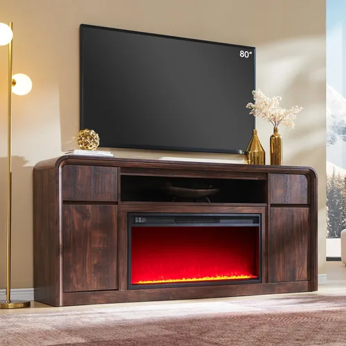 Moderno soporte de TV con chimenea LED eléctrica de 36 pulgadas para televisores de 80 pulgadas, centro de entretenimiento de 32 pulgadas de alto
