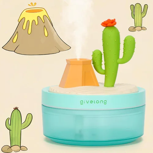 Mini Humidificador de Cactus, Lindos Humidificadores de Escritorio para Dormitorio, 320ml (10.8 fl oz) Humidificación Portátil de Niebla Fría