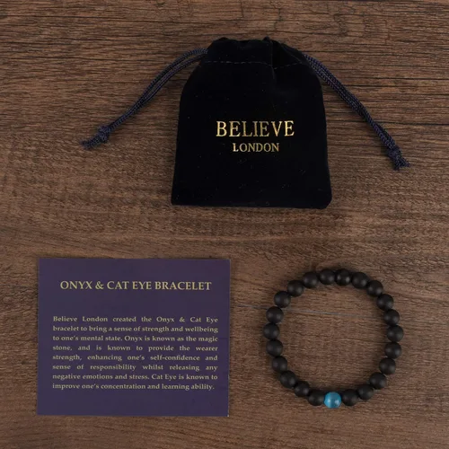 Miniatura 2 de Pulsera de piedra de ojo de gato y ónix en caja de regalo fuerte elástico sanación hombres mujeres piedras preciosas de cristal natural curativo