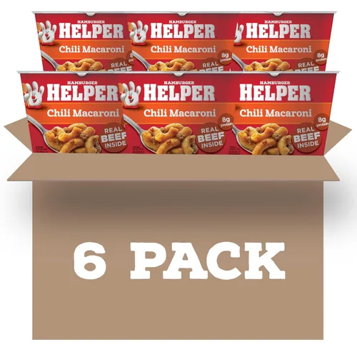 Hamburger Helper Taza de microondas con chile macarrones (2 onzas, paquete de 6) sin sabores artificiales, listo en 4 minutos, comidas rápidas para