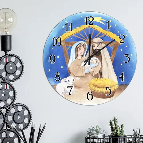 Miniatura 3 de Reloj de pared de madera de regalo cristiano de Feliz Navidad, Jesús es la razón, escena de la natividad, relojes de pared colgantes de granja