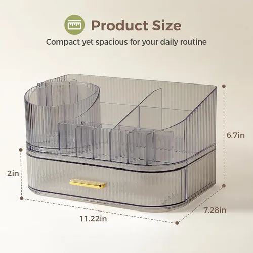 Miniatura 2 de Delamu Organizador de maquillaje para tocador con cajones apilables, soporte giratorio de 360º para brochas de maquillaje, vitrina grande