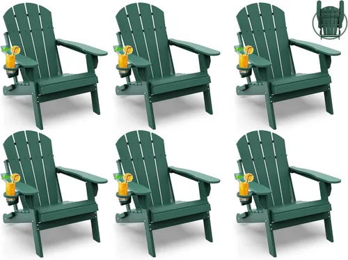Miniatura 33 de GREENVINES Juego de 2 sillas plegables Adirondack Plástico HDPE Silla para hoguera Todo clima Portavasos Rojo para terraza, patio