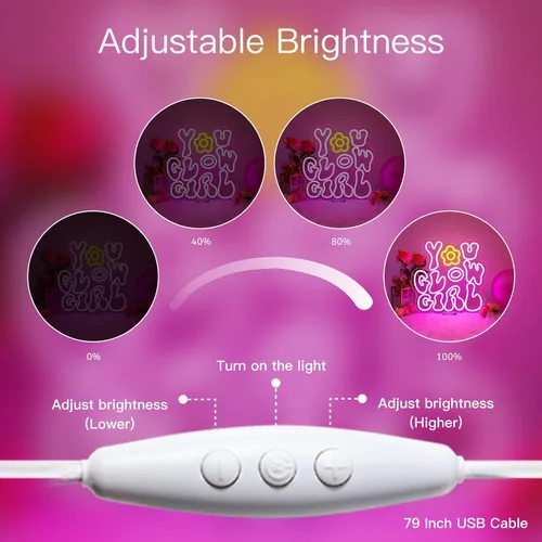 Miniatura 5 de WLHOPE Letrero de neón con luces LED de color rosa para decoración de pared con texto en inglés "You Glow Girl", letreros de luz de neón para B-You