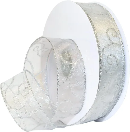 Miniatura 16 de Morex Ribbon Cintas transparentes con purpurina con espiral, cinta navideña para manualidades y decoraciones de Navidad, envoltura de regalos, 1.5