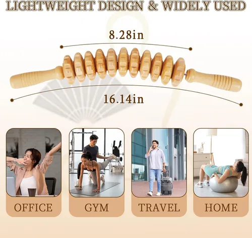 Miniatura 2 de Liitrton Herramientas de Masaje de Terapia de Madera, Rodillo de Masaje Curvo de Madera para Reducción de Celulitis y Tensión Muscular (Madera)