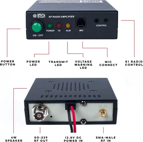 Miniatura 5 de BTECH AMP-U25D Amplificador Aumento de potencia de 20-40W para UHF (400-480MHz) Compatible con radios portátiles Amplifica modos analógicos