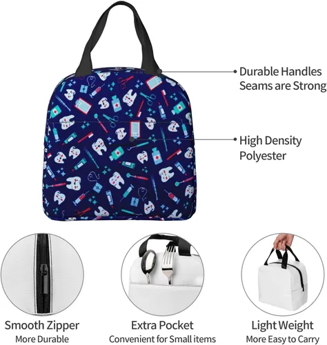 Miniatura 6 de Bolsa de Almuerzo Higienista Dental Lonchera para Mujeres y Hombres Bolsa de Picnic Aislada Enfriador Térmico Bolsa Tote Linda para Trabajo Camping