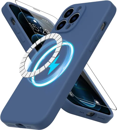 Miniatura 20 de DEENAKIN Funda magnética de silicona para iPhone 12 Pro con protector de pantalla, compatible con MagSafe, protección de cámara, funda protectora