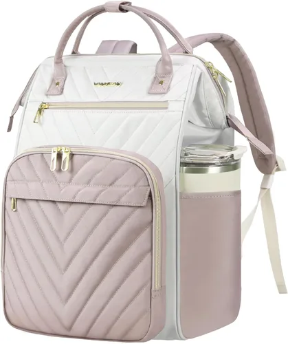 Miniatura 15 de VANKEAN Mochila para portátil de 17 pulgadas para mujeres y hombres, bolsa de trabajo de computadora de moda, Beige-café, 15,6 pulg., Moda