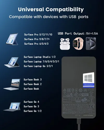 Miniatura 2 de Cargador de superficie de 127 W, cargador Microsoft Surface para Surface Book 3/2/1, Surface Laptop Studio, Surface Pro 11/10/9/8/7+/7/6/5/4/3